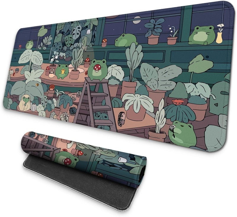 Mayflower Large Gaming Mouse Pad, Full Keyboard Mat, Long Laptop Mousepad, Computer Mouse Mat for Home and Office, Anti-Slip Rubber Base, 31.5 x 11.8 Inches (Green Frog) - Image 1
